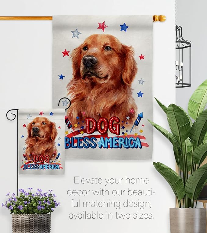 Breeze Decor Patriotic Red Golden Retriever Garden House Flag-Kit Dog Puppy Spoiled Paw Canine Fur Pet Nature Farm Animal Creature Decoration Banner Small Yard Gift Double-Sided, Made in USA