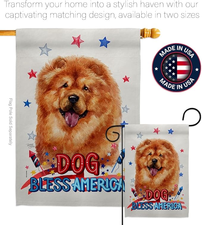 Breeze Decor Patriotic Chow Garden House Flag Set Dog Puppy Spoiled Paw Canine Fur Pet Nature Farm Animal Creature Decoration Banner Small Yard Gift Double-Sided, Made in USA