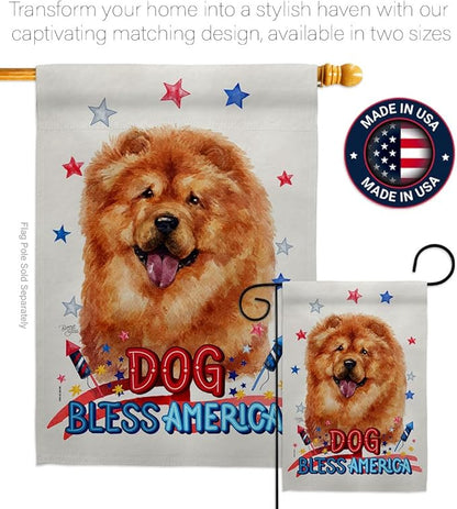Breeze Decor Patriotic Chow Garden House Flag Set Dog Puppy Spoiled Paw Canine Fur Pet Nature Farm Animal Creature Decoration Banner Small Yard Gift Double-Sided, Made in USA