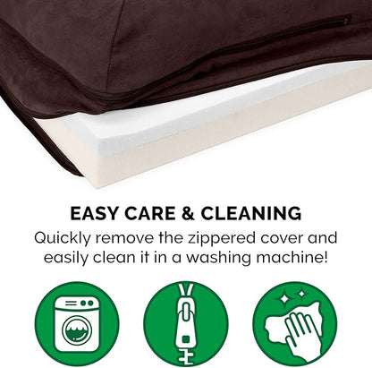 Furhaven Memory Foam Dog Bed for Large/Medium Dogs w/ Removable Bolsters & Washable Cover, For Dogs Up to 55 lbs - Two-Tone Plush Faux Fur & Suede L Shaped Chaise - Espresso, Large