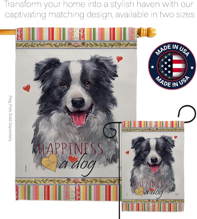 Breeze Decor Border Collie Happiness House Flag Pack Dog Puppy Spoiled Paw Canine Fur Pet Nature Farm Animal Creature Vintage Applique Banner Small Garden Yard Gift Double-Sided, Made in USA