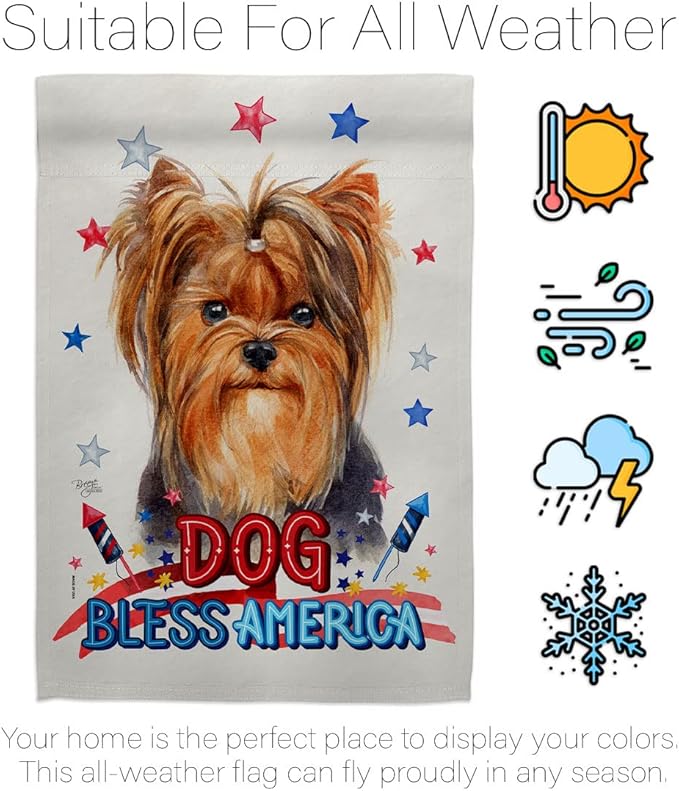 Breeze Decor Patriotic Yorkie Garden House Flag Kit Dog Puppy Spoiled Paw Canine Fur Pet Nature Farm Animal Creature Decoration Banner Small Yard Gift Double-Sided, Made in USA