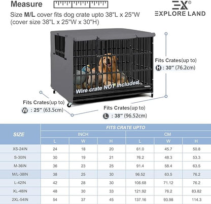 Explore Land 38 inches Dog Crate Cover Heavy Duty Polyester Pet Kennel Sunshade Universal Fit for Wire Cage (Grey)