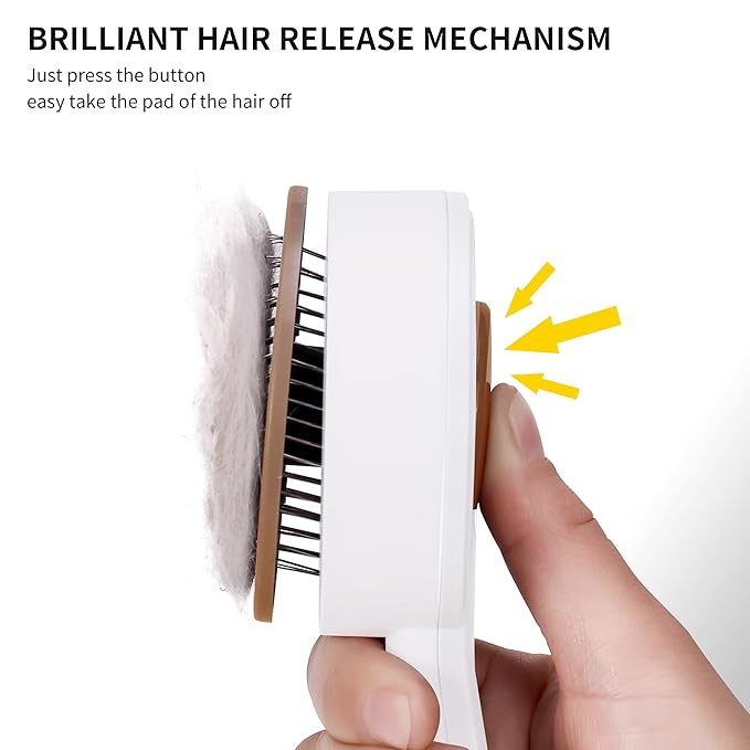 Self Cleaning Slicker Brush for Cat or Dog, Pet Grooming Brush for Long or Short Hair, Dog comb For One Button Gently Removes Loose Undercoat and Shedding Hair (Coffee)