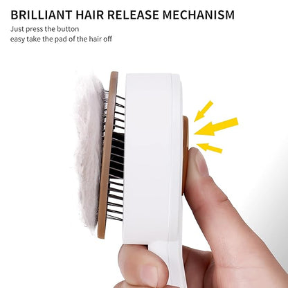 Self Cleaning Slicker Brush for Cat or Dog, Pet Grooming Brush for Long or Short Hair, Dog comb For One Button Gently Removes Loose Undercoat and Shedding Hair (Coffee)