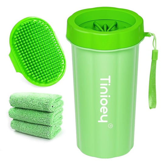 Paw Cleaner for Large Dogs with 3 Towels & Bath Brush, Muddy Foot Washer for Pets (Green)