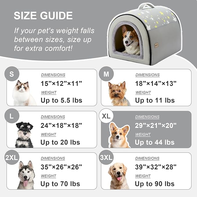 Jiupety Indoor Dog House, 2-in-1 Portable Foldable House Bed with Cover, Pet Tent & Cave Bed for Medium Dogs, XL(29"×21"×20"), Up to 44 Lb, Grey