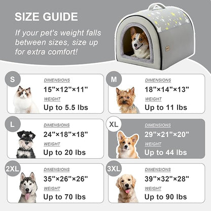 Jiupety Indoor Dog House, 2-in-1 Portable Foldable House Bed with Cover, Pet Tent & Cave Bed for Medium Dogs, XL(29"×21"×20"), Up to 44 Lb, Grey