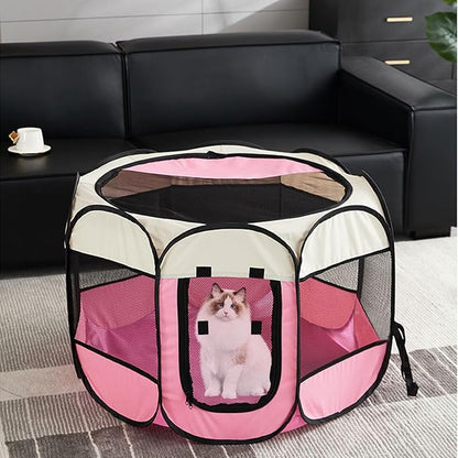 Mile High Life | Foldable Dog Playpen | Portable Dog Crate w Removable Shade Cover | Dog Kennel Indoor/Outdoor w Carry Case | Pen Tent for Dog/Cat/Rabbit(Beige Pink, Medium (36"x36"x23"))
