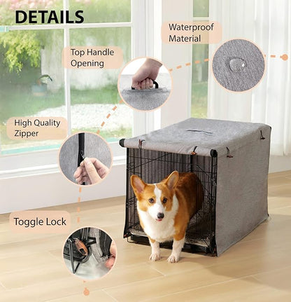 Dog Crate Cover, 600D Oxford Crate Cover for Wire Dog Crate, Ventilated Pet Kennel Cover Fits for 48 Inches Dog Crate, Grey (Cover Only)