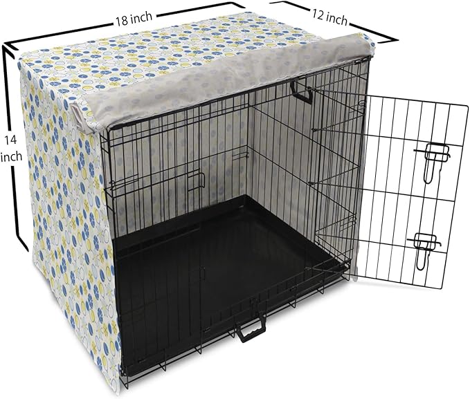 Lunarable Yellow and Blue Dog Crate Cover, Random Doodle Circles Abstract Floral Pattern, Easy to Use Pet Kennel Cover for Small Dogs Puppies Kittens, 18 Inch, Pale Yellow Pale Blue