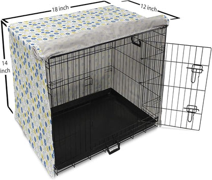 Lunarable Yellow and Blue Dog Crate Cover, Random Doodle Circles Abstract Floral Pattern, Easy to Use Pet Kennel Cover for Small Dogs Puppies Kittens, 18 Inch, Pale Yellow Pale Blue