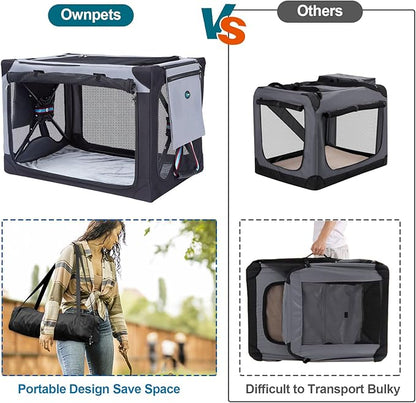 Ownpets Collapsible Dog Crate 26 Inch Portable Travel Dog Soft Crate with Detachable Storage Bag and Double-Sided Mat, 3-Door Dog Kennel for Indoor and Outdoor