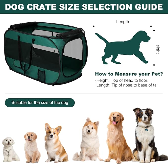 Realife Dog Enclosures Home Outdoor Fashions Portable/Collapsible/fixable, Pop Up Travel Pet Tent, 38" L x 22.5" W x 5.5" H，Green