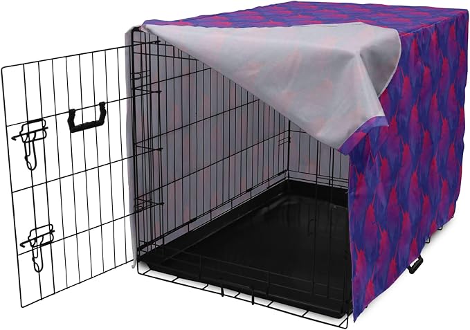 Lunarable Myth Dog Crate Cover, Pattern with Unicorn Silhouettes in Ombre, Easy to Use Pet Kennel Cover for Cats & Medium Dogs, 30 Inch, Indigo Magenta