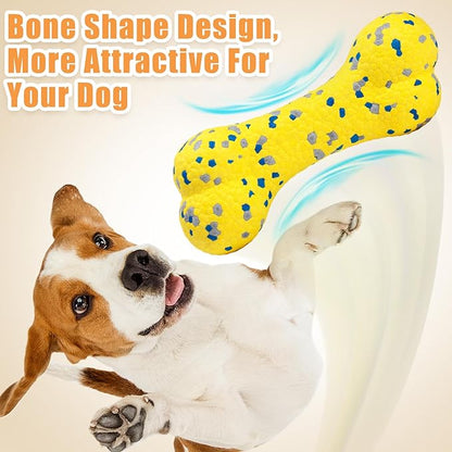 Upgrade Bone Dog Balls Tough Dog Toys for Aggressive Chewers, Indestructible Chew Bone Toy Tennis Balls for Large Breed (Yellow)