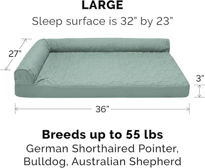 Furhaven Memory Foam Dog Bed for Large/Medium Dogs w/ Removable Bolsters & Washable Cover, For Dogs Up to 55 lbs - Pinsonic Quilted Paw L Shaped Chaise - Iceberg Green, Large