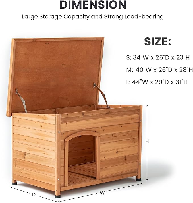 TAKUKA Outdoor Wooden Dog House for Small Medium Large Sized Dogs，Extra Waterproof Durable Dog Kennel with Wooden Floor for Garden Backyard Farm (40" W x 26" D x 28" H)