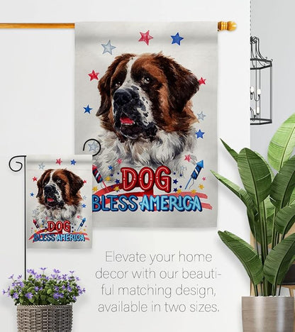 Breeze Decor Patriotic St Bernard Dog Garden House Flag-Kit Puppy Spoiled Paw Canine Fur Pet Nature Farm Animal Creature Decoration Banner Small Yard Gift Double-Sided, Made in USA