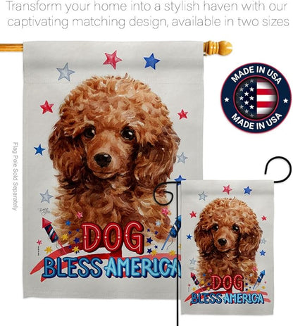 Breeze Decor Patriotic Miniature Poodle House Flag 2 pcs Pack Dog Puppy Spoiled Paw Canine Fur Pet Nature Farm Animal Creature Banner Small Garden Yard Gift Double-Sided, Made in USA