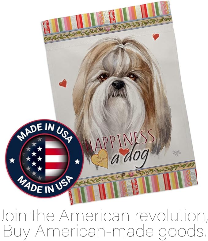 Breeze Decor Shih Tzu Happiness Garden House Flag Kit Dog Puppy Spoiled Paw Canine Fur Pet Nature Farm Animal Creature Decoration Banner Small Yard Gift Double-Sided, Made in USA