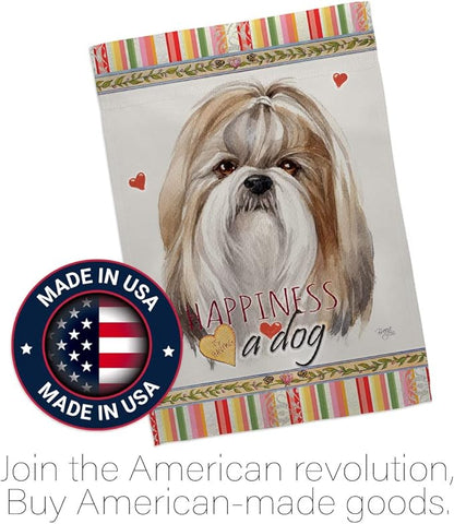 Breeze Decor Shih Tzu Happiness Garden House Flag Kit Dog Puppy Spoiled Paw Canine Fur Pet Nature Farm Animal Creature Decoration Banner Small Yard Gift Double-Sided, Made in USA