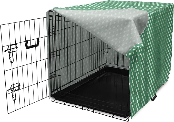 Lunarable Green Dog Crate Cover, Old Fashioned Polka Dot Pattern on Green Background Classical Traditional, Easy to Use Pet Kennel Cover for Cats & Medium Dogs, 30 Inch, Forest Green White