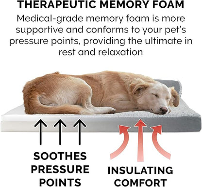 Furhaven Memory Foam Dog Bed for Large Dogs w/ Removable Bolsters & Washable Cover, For Dogs Up to 95 lbs - Two-Tone Plush Faux Fur & Suede L Shaped Chaise - Stone Gray, Jumbo/XL
