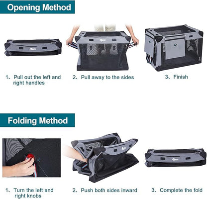 Ownpets Collapsible Dog Crate 32 Inch Portable Travel Dog Soft Crate with Detachable Storage Bag and Double-Sided Mat, 3-Door Dog Kennel for Indoor and Outdoor