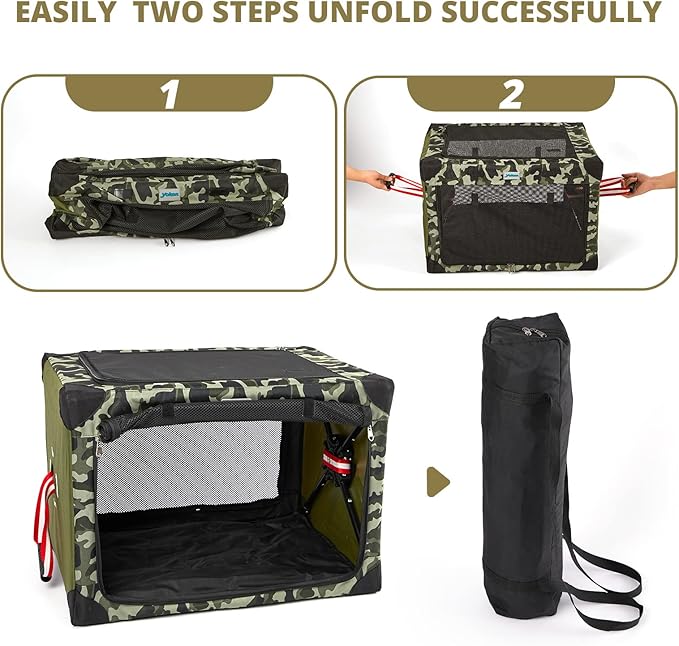 4 Door Portable Folding Dog Soft Crate, Quick Portable with Mesh Mat,Strong Steel Frame,Washable Fabric to Protect Pour pet's Health Indoor, Outdoor, Training & Travel Purposes Collapsible Dog Crate