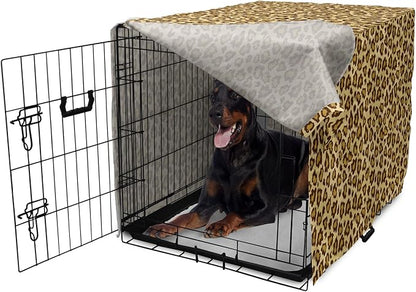 Lunarable Animal Print Dog Crate Cover, Digitally Generated Spots Classic Leopard Skin Graphic, Easy to Use Pet Kennel Cover for Medium Large Dogs, 42 Inch, Pale Camel Chocolate