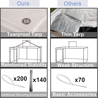 Large Outdoor Dog Cage with UV and Waterproof Cover,Metal Galvanized Rustproof Outdoor Puppy Fence,W/Security Door,Heavy Duty Kennel for Farm & Garden,Silver 9.8'Lx9.8'Wx4.4'H
