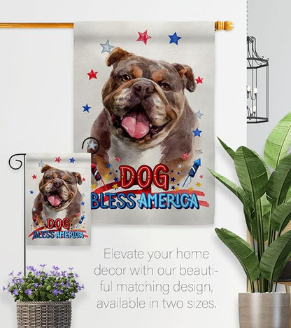 Breeze Decor Patriotic Chocolate Bulldog House Flag Set Dog Puppy Spoiled Paw Canine Fur Pet Nature Farm Animal Creature Decoration Banner Small Garden Yard Gift Double-Sided, Made in USA