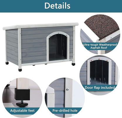 Petsfit Wooden Dog House,Outdoor Pet Kennel, Solid Wood, Weather Proof, Light Grey, Medium/40.8 X 26 X 27.6 Inch