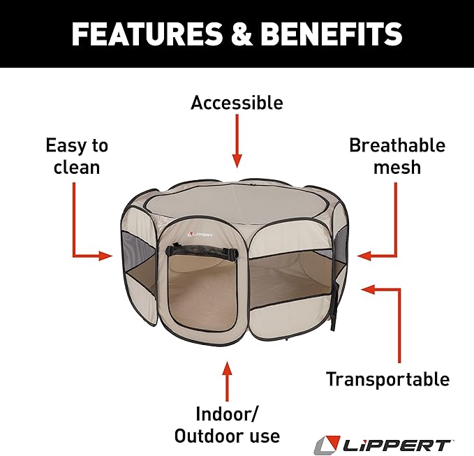 Lippert Soft-Sided, Foldable and Portable Pet Playpen for Camping, Large/X-Large (2021150642), Tan