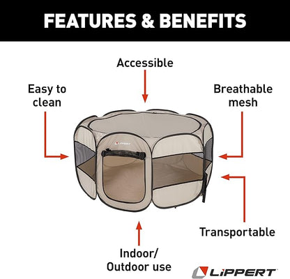 Lippert Soft-Sided, Foldable and Portable Pet Playpen for Camping, Large/X-Large (2021150642), Tan
