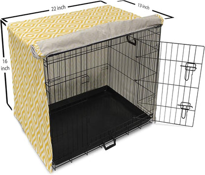 Lunarable Yellow Dog Crate Cover, Geometric Pattern with Ogee Shapes Waves and Curves Design Modern Boho Print, Easy to Use Pet Kennel Cover for Small Dogs Puppies Kittens, 22 Inch, Yellow and White