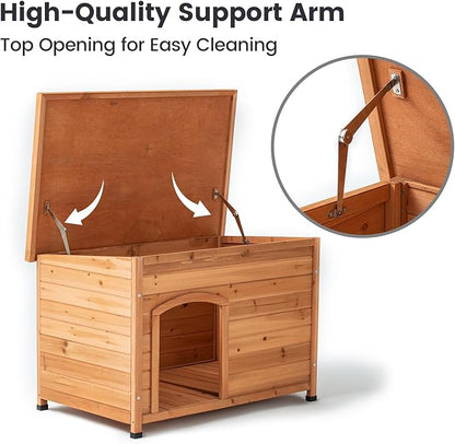 TAKUKA Outdoor Wooden Dog House for Small Medium Large Sized Dogs，Extra Waterproof Durable Dog Kennel with Wooden Floor for Garden Backyard Farm (34" W x 25" D x 23" H)