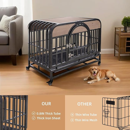 NicBex 46 Inch Heavy Duty Dog Crate Strong Metal Pet Kennel Playpen and Crate with Removable Trays and Wheels,Furniture Style Dog Crate for Medium/Large Dogs,Natural