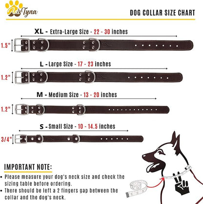 ADITYNA Heavy Duty Leather Dog Collar for Large Dogs - Soft and Strong Leather Dog Collar for Walking, Training, Hiking, Hunting, and Running (Large: Fit 17" - 23" Neck, Brown)