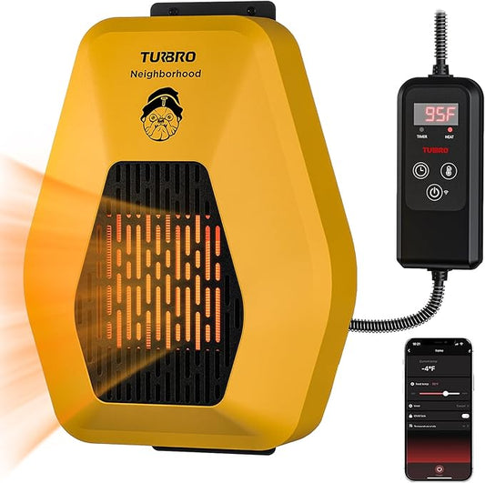 TURBRO Neighborhood WiFi Dog House Heater 800W, Wall Mount, 10ft Anti Bite Cord, Waterproof Control, Overheat Protection, Electric Warmer for Hound Kennel Cat Cage Chicken Coop, UL Test Passed