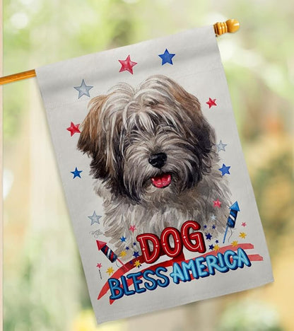 Breeze Decor Patriotic Tibetan Terrier Garden House Flag-Kit Dog Puppy Spoiled Paw Canine Fur Pet Nature Farm Animal Creature Decoration Banner Small Yard Gift Double-Sided, Made in USA