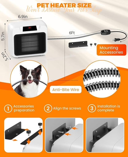 Dog House Heater With Thermostat,Heated Dog House With 6FT Anti Chew Cord and 2 Heating Mode (300/600W), Safe Pet House Heater for Dogs Chicken Coops Rabbits