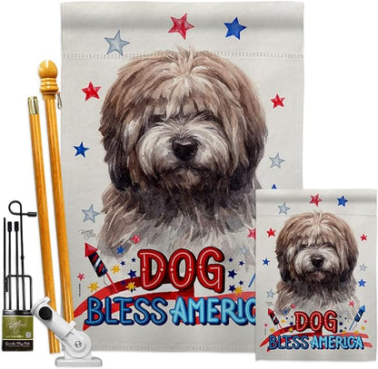 Breeze Decor Patriotic Brindle Tibetan Terrier Garden House Flag-Kit Dog Puppy Spoiled Paw Canine Fur Pet Nature Farm Animal Creature Banner Small Yard Gift Double-Sided, Made in USA
