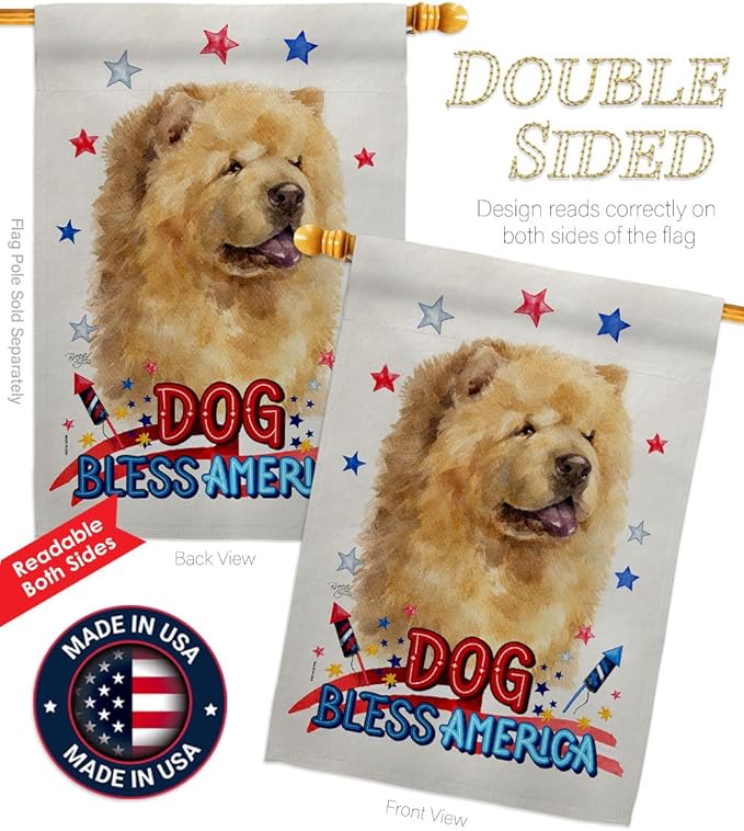 Breeze Decor Patriotic Cream Chow House Flag Pack Dog Puppy Spoiled Paw Canine Fur Pet Nature Farm Animal Creature Applique Decoration Banner Small Garden Yard Gift Double-Sided, Made in USA