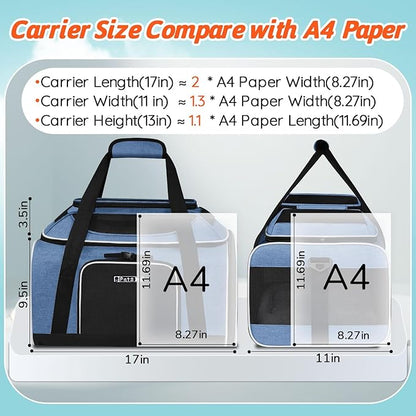 Petskd Top-Expandable Pet Carrier 17x11x9.5 Inches Alaska Airline Approved, Soft-Sided Carrier for Small Cats and Dogs with Locking Safety Zippers and Anti-Scratch Mesh(Blue)