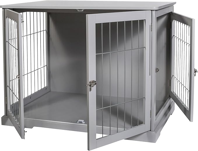 TRIXIE 32.7" Indoor Dog Crate, Wooden Crate Table for Dogs Up to 50 lb, Medium Dog Kennel, Perfect in Any Room, Gray