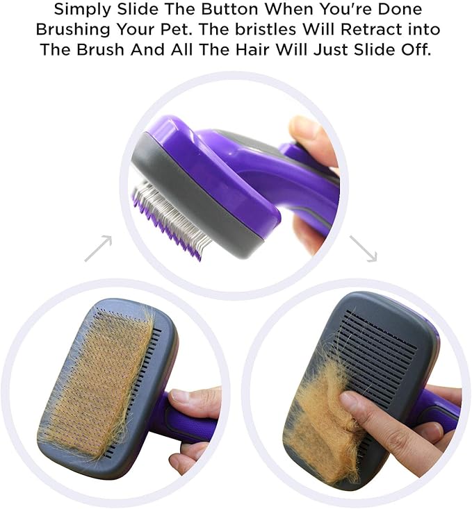 Hertzko Self Cleaning Slicker Brush for Pets, Dog & Cat Brush, Dog Brush for Shedding, Cat & Dog Grooming, Grooming Brushes for Long Short Haired Dogs Cats, Deshedding Brush, Rake, Comb