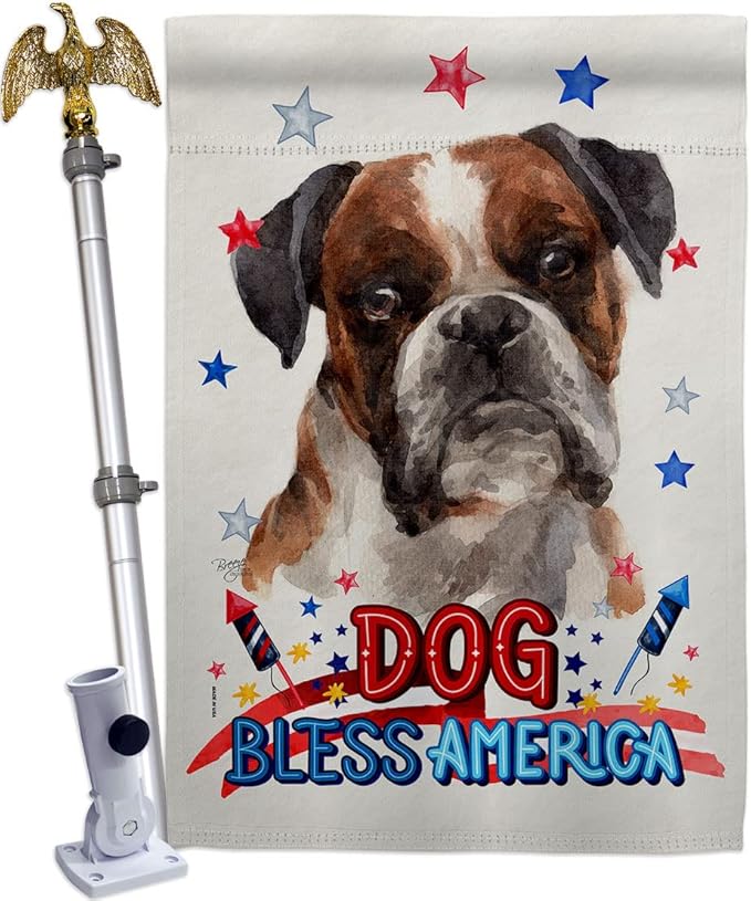 Breeze Decor Patriotic Brindle Boxer House Flag Eagle Set Dog Puppy Spoiled Paw Canine Fur Pet Nature Farm Animal Creature Decoration Banner Small Garden Yard Gift Double-Sided, Made in USA