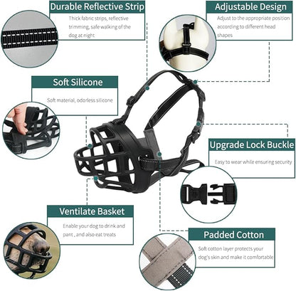 BARKLESS Dog Muzzle, Silicone Basket Muzzle for Small Medium Large Dogs, Soft Cage Muzzle Prevent Biting Chewing, Allow Drinking Panting, Suitable for German Shepherd